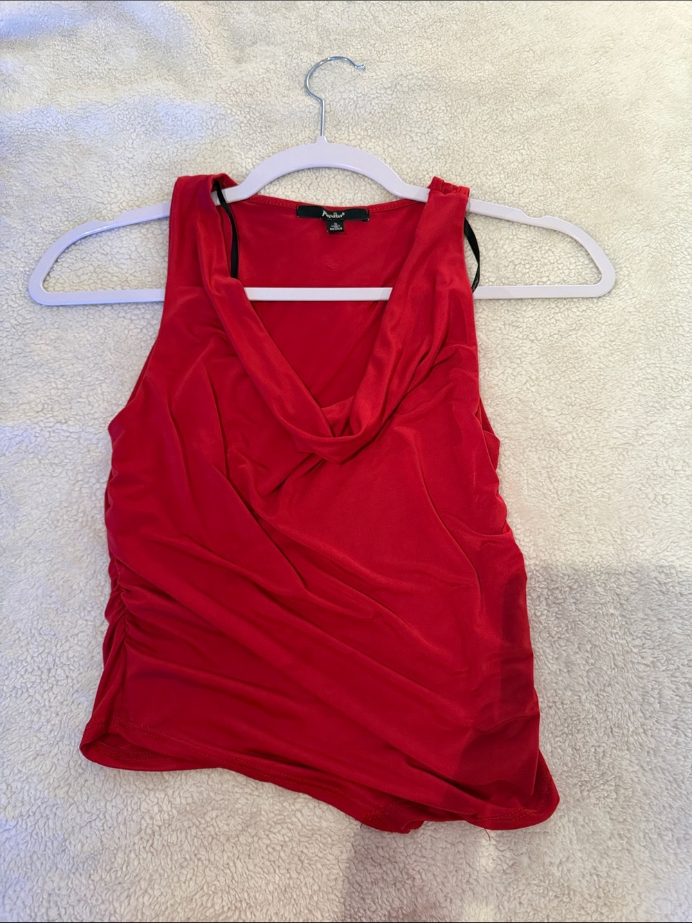 Papaya Red Draped Cowl Neck Tank